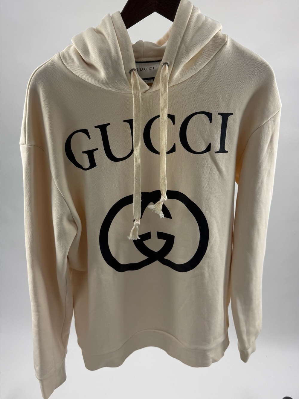 Gucci Cream Crewneck Hoodie with Black Logo